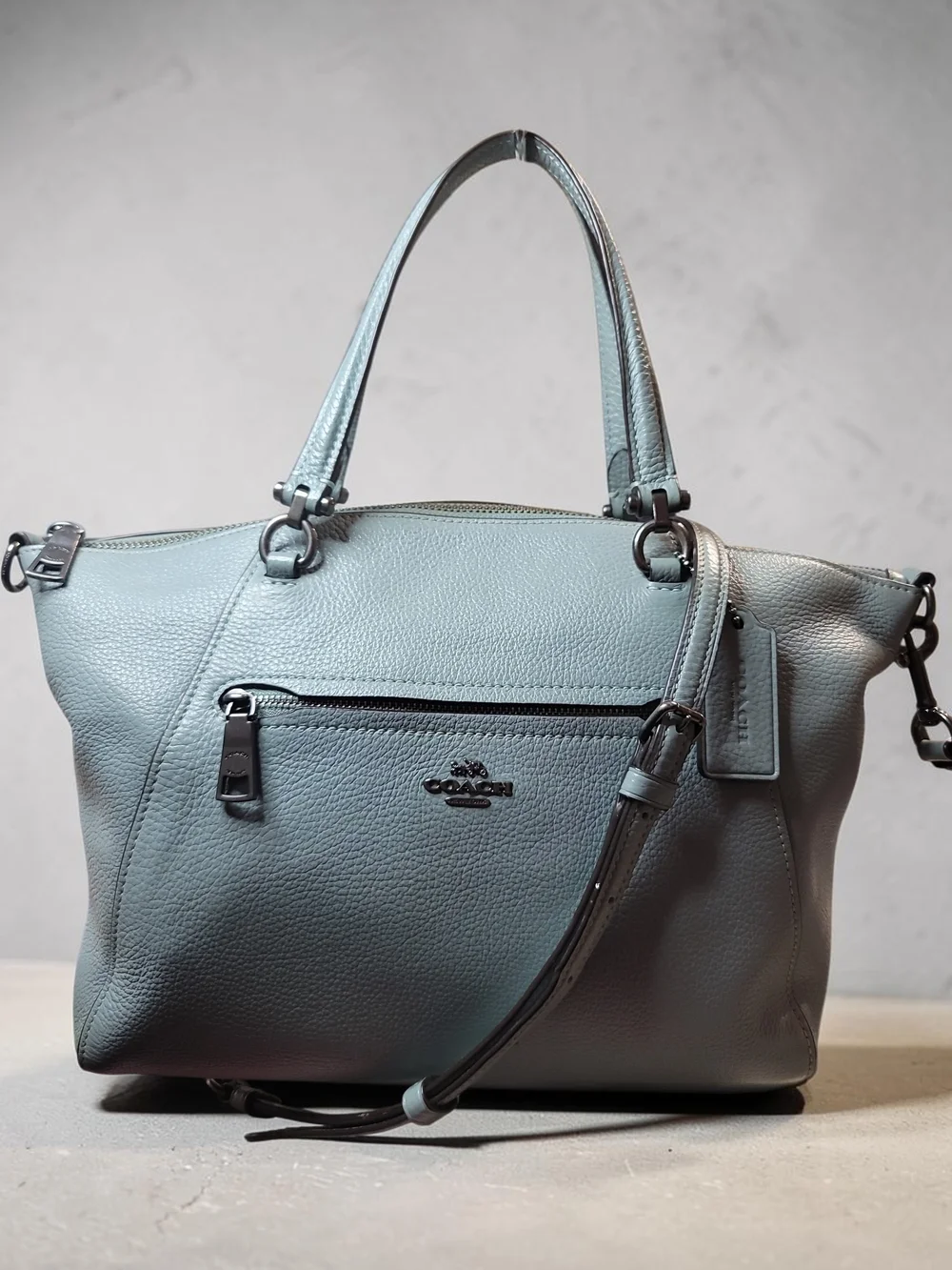 Coach Prairie Pebbled Leather Satchel in Slate Blue Gray Great Condition